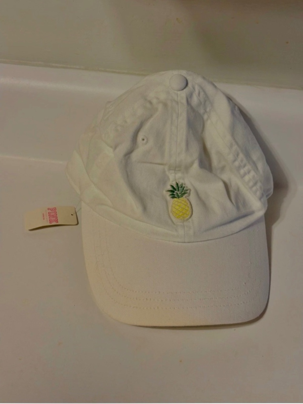 Victorias Secret Pink Baseball Hat Pineapple Embroidered Basic White Cap NWT OS